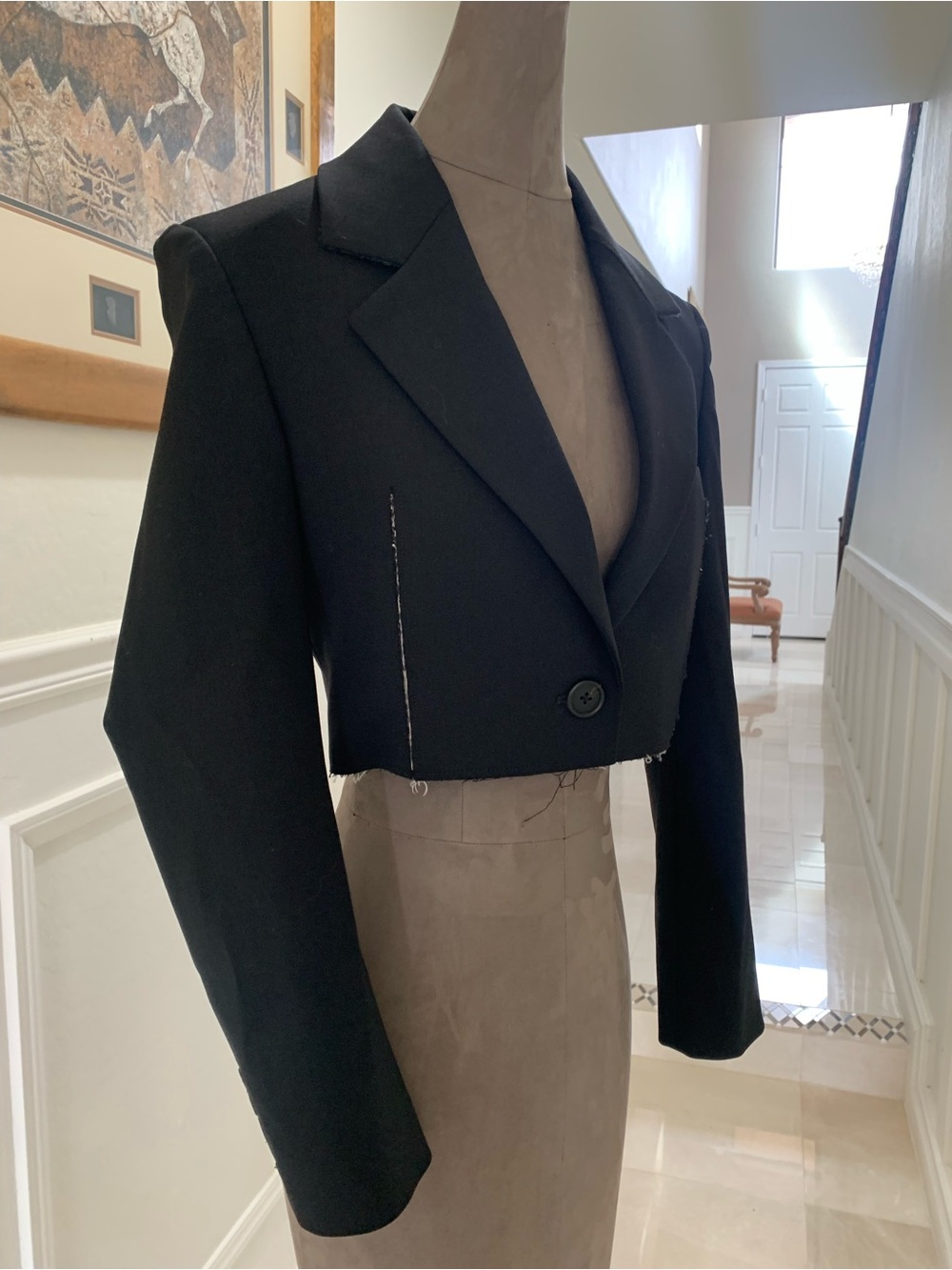 MONSE Slashed Black Cropped Single-Button Blazer Jacket Size 0